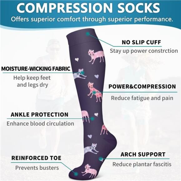 6 Pack Copper Compression Socks for Women and Men Circulation-Best Support - Picture 5 of 8
